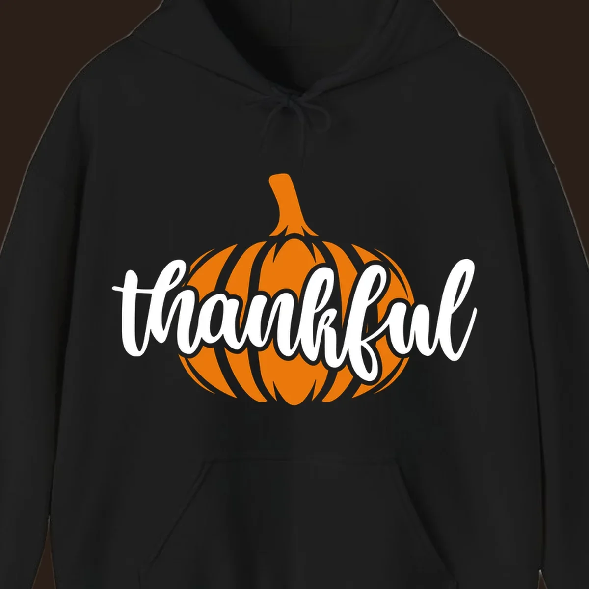 Fall thankful pumpkin script text graphic tee shirt design.