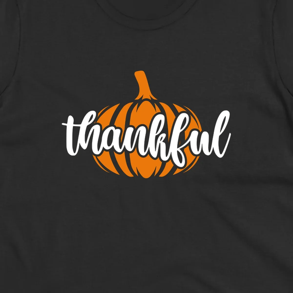 Fall thankful pumpkin script text graphic tee shirt design.