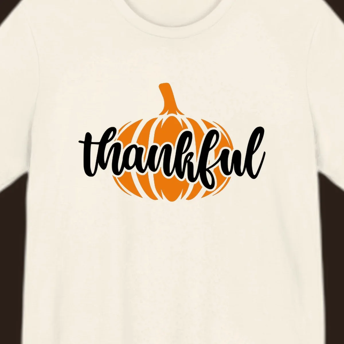 Fall thankful pumpkin script text graphic tee shirt design.