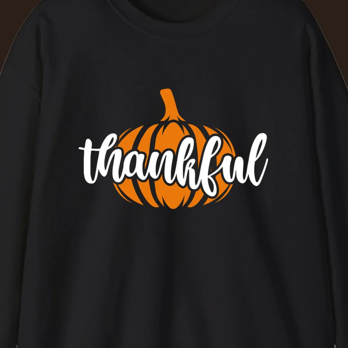 Fall thankful pumpkin script text graphic tee shirt design.