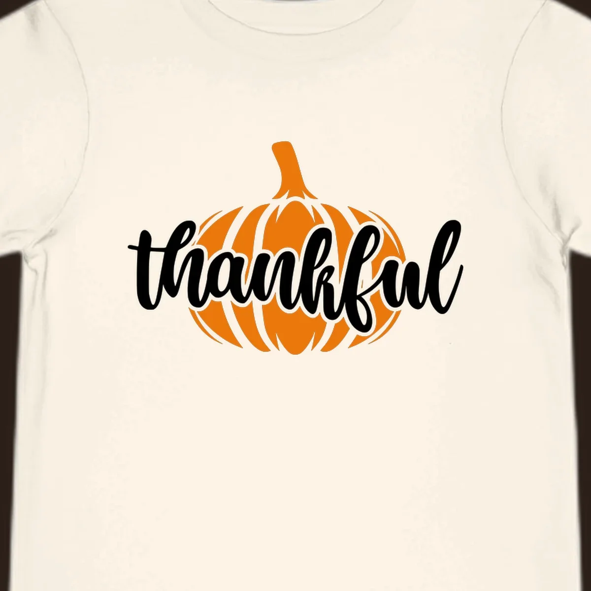 Fall thankful pumpkin script text graphic tee shirt design.