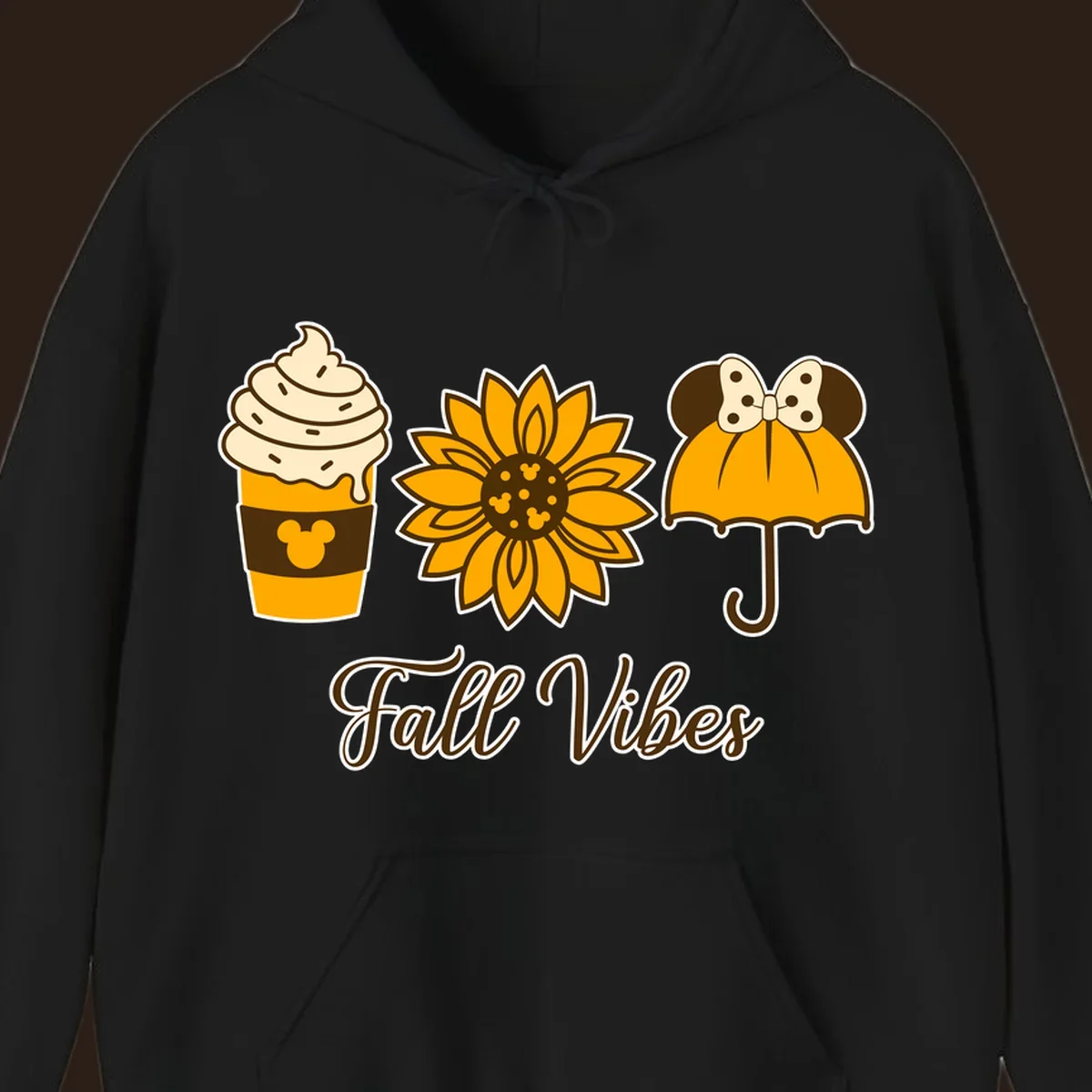 Fall Vibes design with Mickey Mouse themed coffee, sunflower, and umbrella.