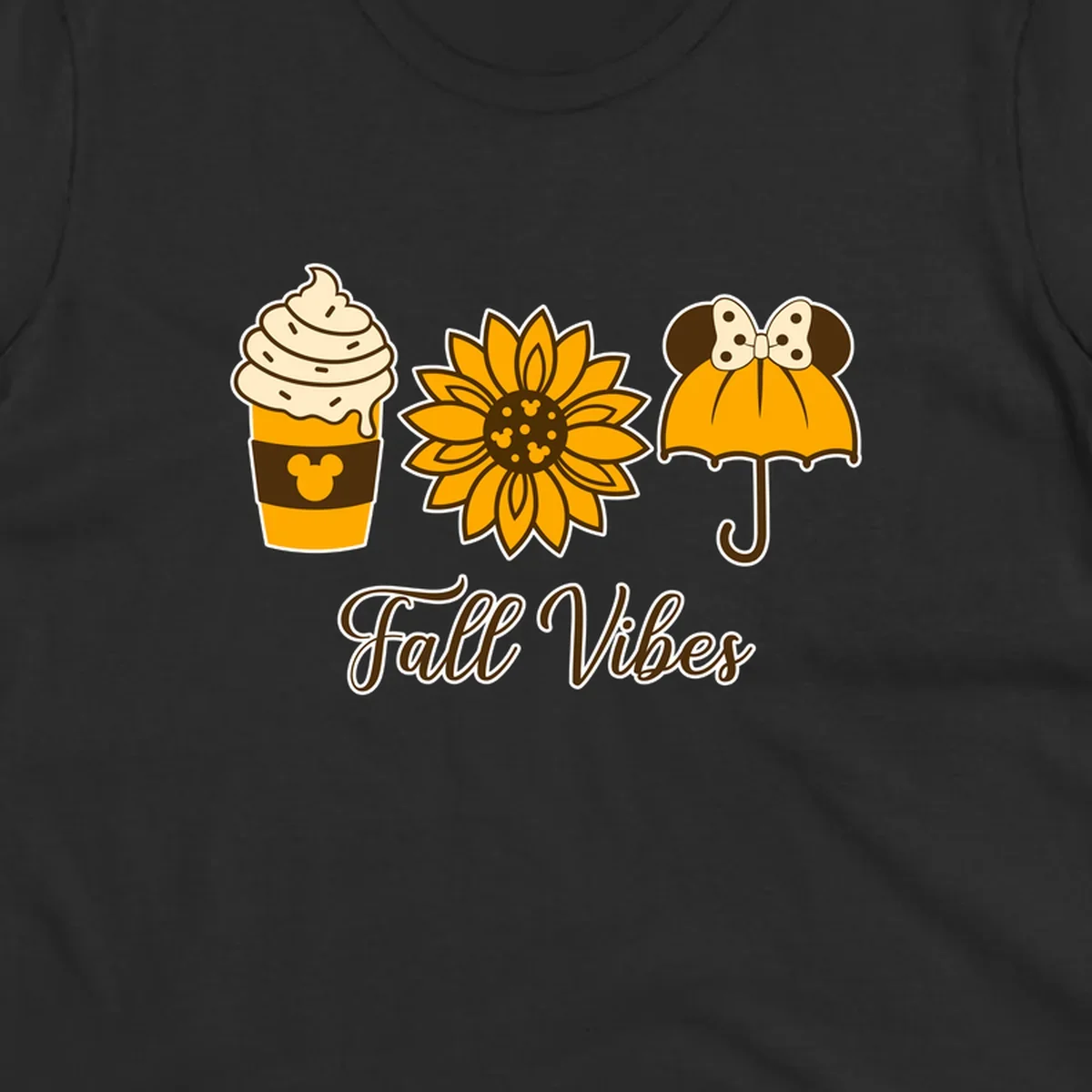 Fall Vibes design with Mickey Mouse themed coffee, sunflower, and umbrella.