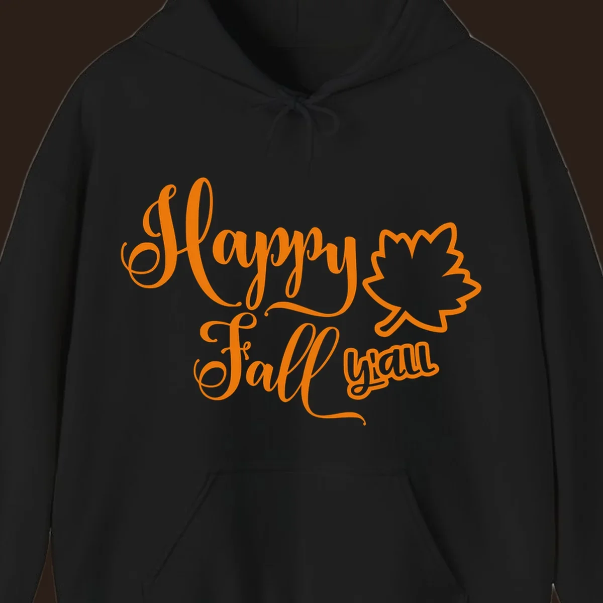 Happy Fall y'all text with autumn leaf outline for Thanksgiving shirts.