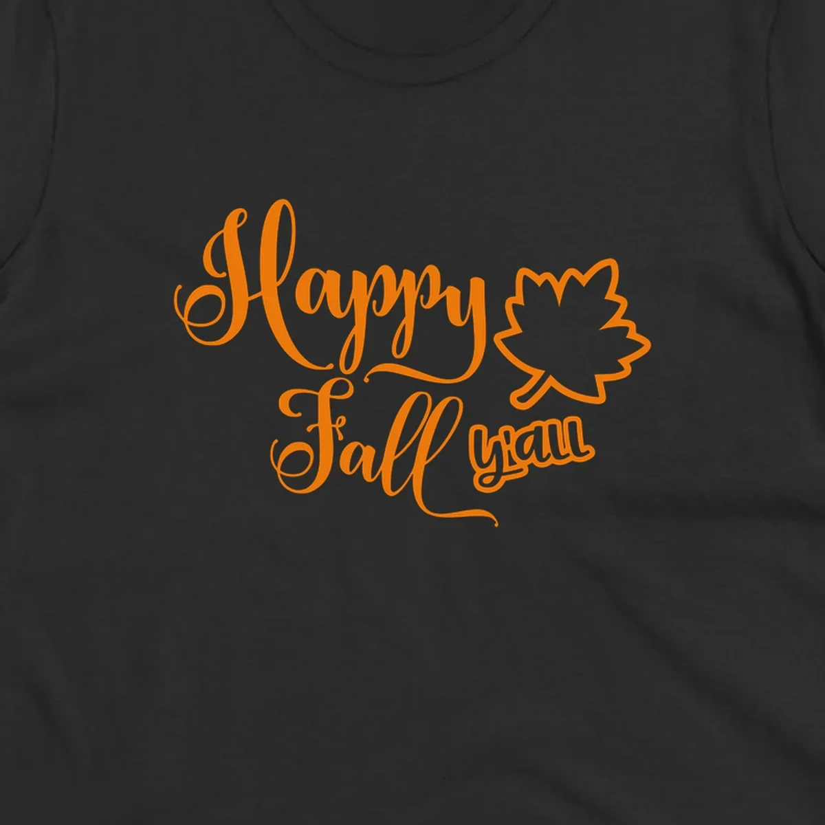 Happy Fall y'all text with autumn leaf outline for Thanksgiving shirts.