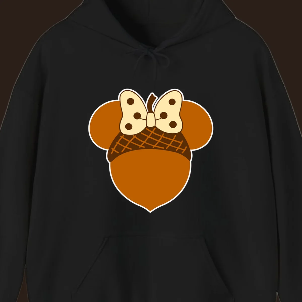 Acorn mouse ears with a polka dot bow, Thanksgiving graphic.