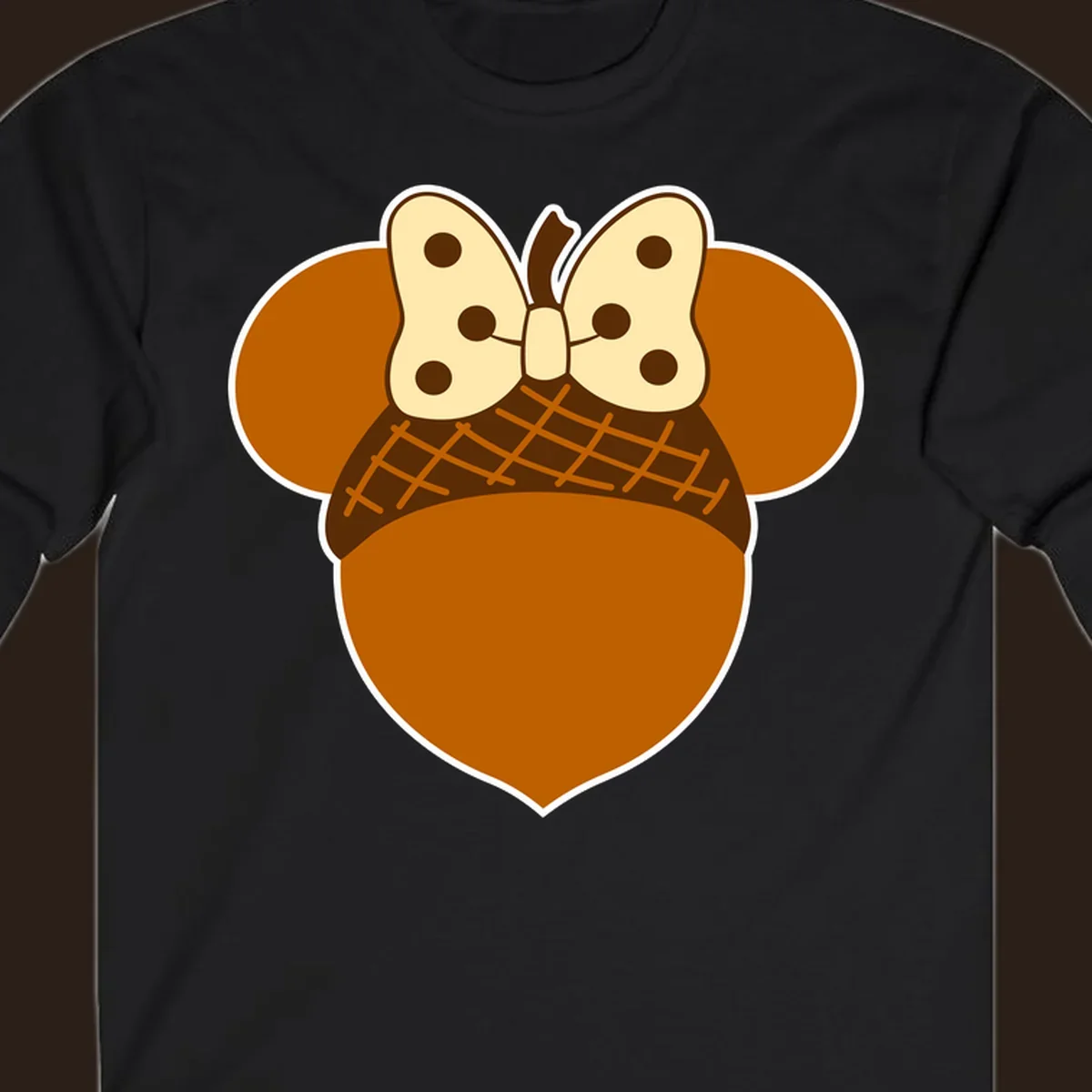 Acorn mouse ears with a polka dot bow, Thanksgiving graphic.