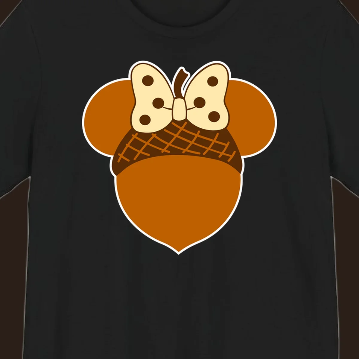 Acorn mouse ears with a polka dot bow, Thanksgiving graphic.