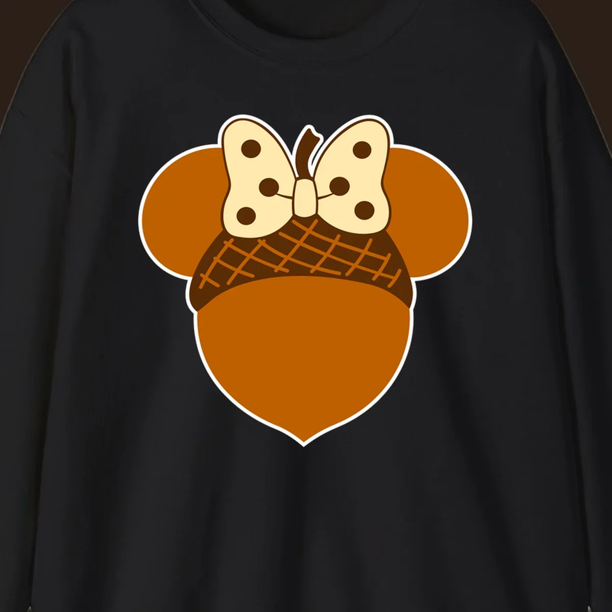 Acorn mouse ears with a polka dot bow, Thanksgiving graphic.