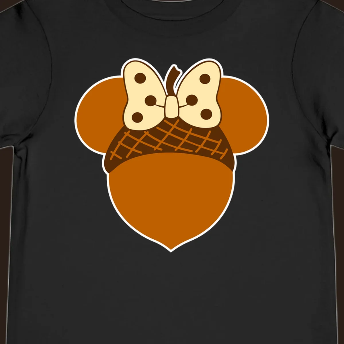 Acorn mouse ears with a polka dot bow, Thanksgiving graphic.