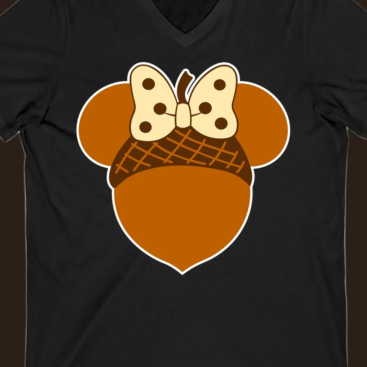 Acorn mouse ears with a polka dot bow, Thanksgiving graphic.