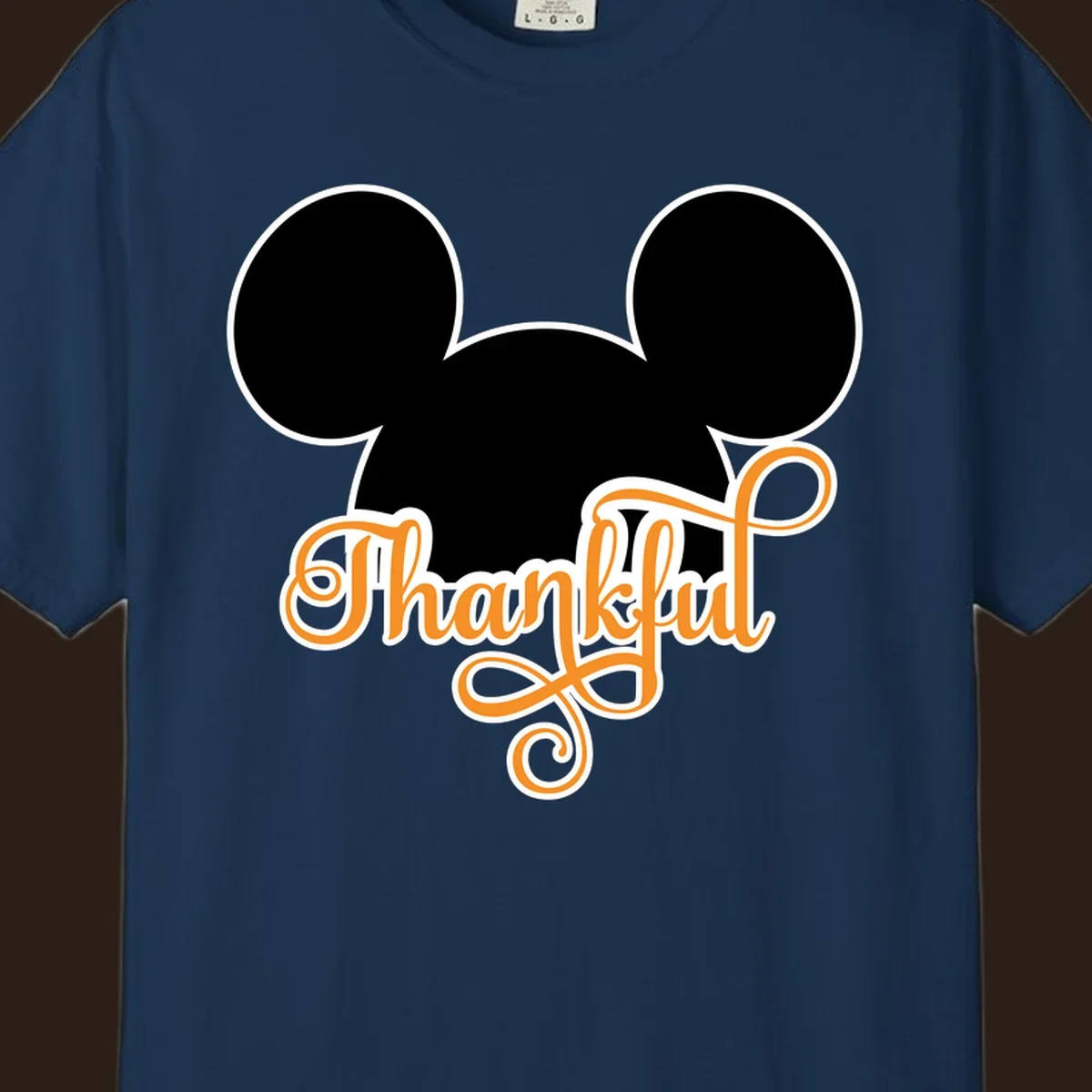 Disney Thanksgiving Mickey ears with the word "Thankful" in orange script.