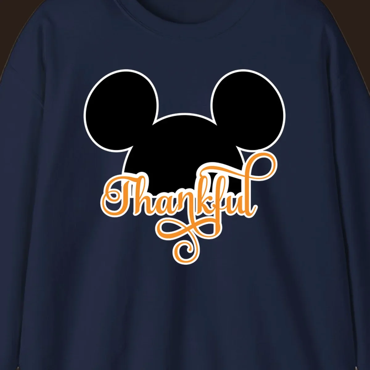 Disney Thanksgiving Mickey ears with the word "Thankful" in orange script.