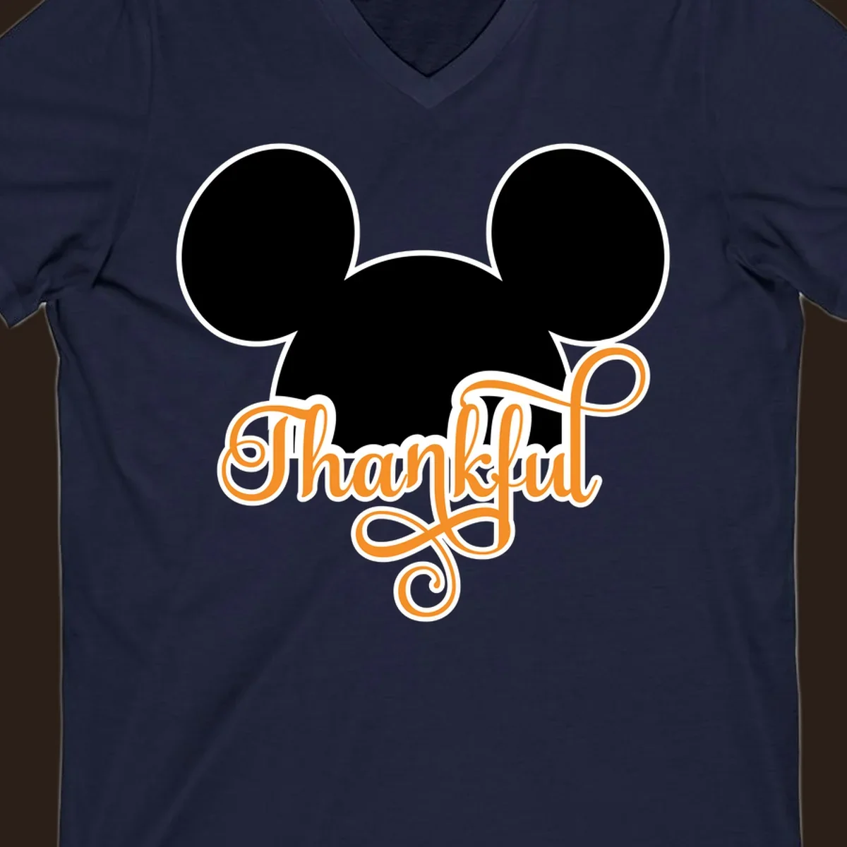 Disney Thanksgiving Mickey ears with the word "Thankful" in orange script.