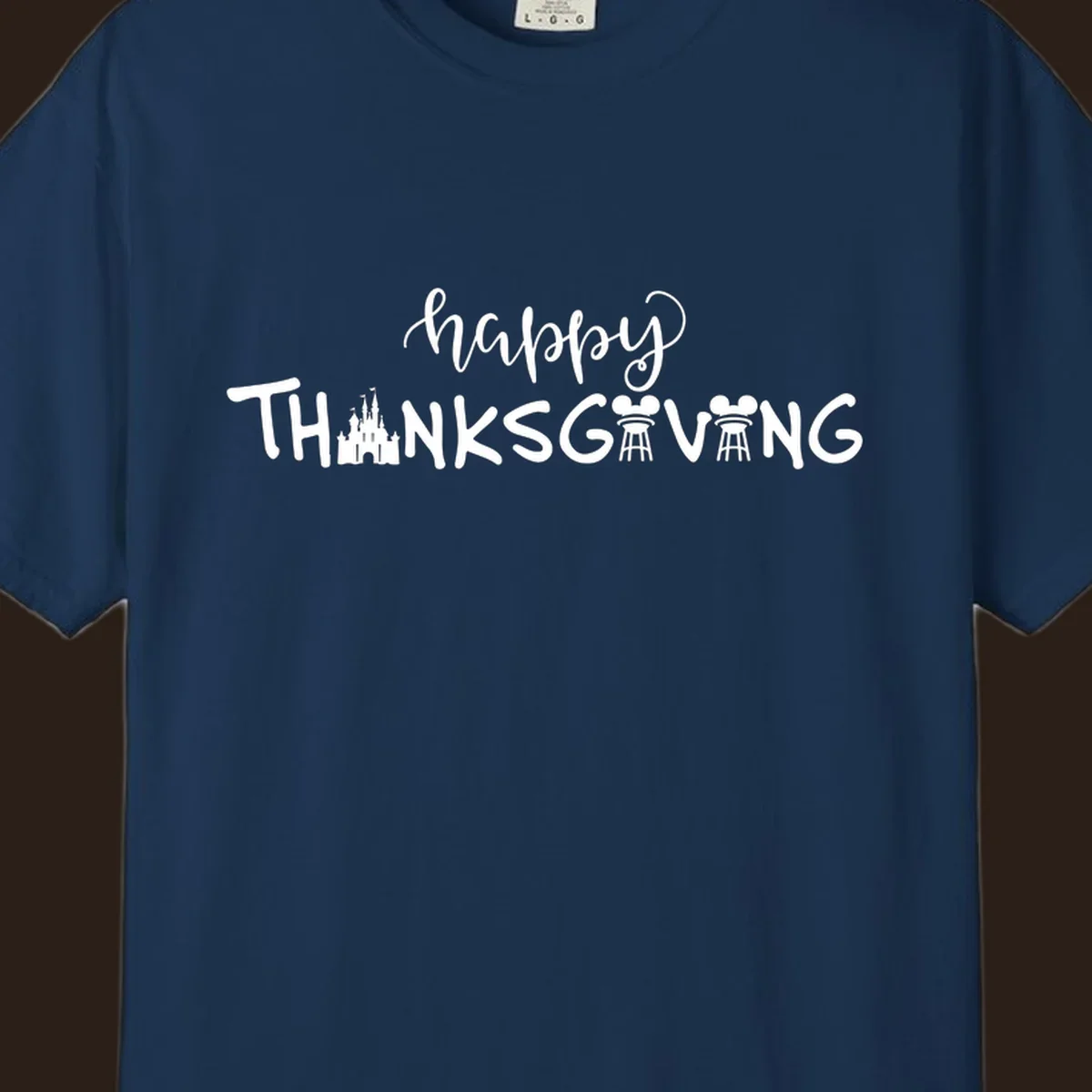 Happy Thanksgiving text design with Disney castle and Mickey Mouse ears, Disney-Thanksgiving.