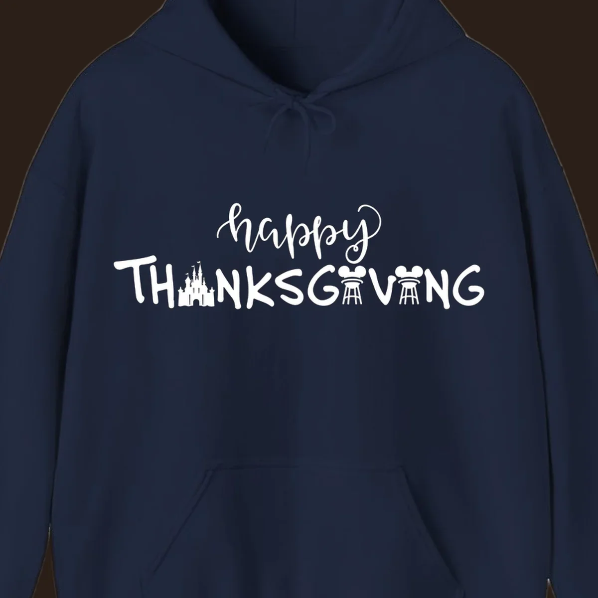 Happy Thanksgiving text design with Disney castle and Mickey Mouse ears, Disney-Thanksgiving.