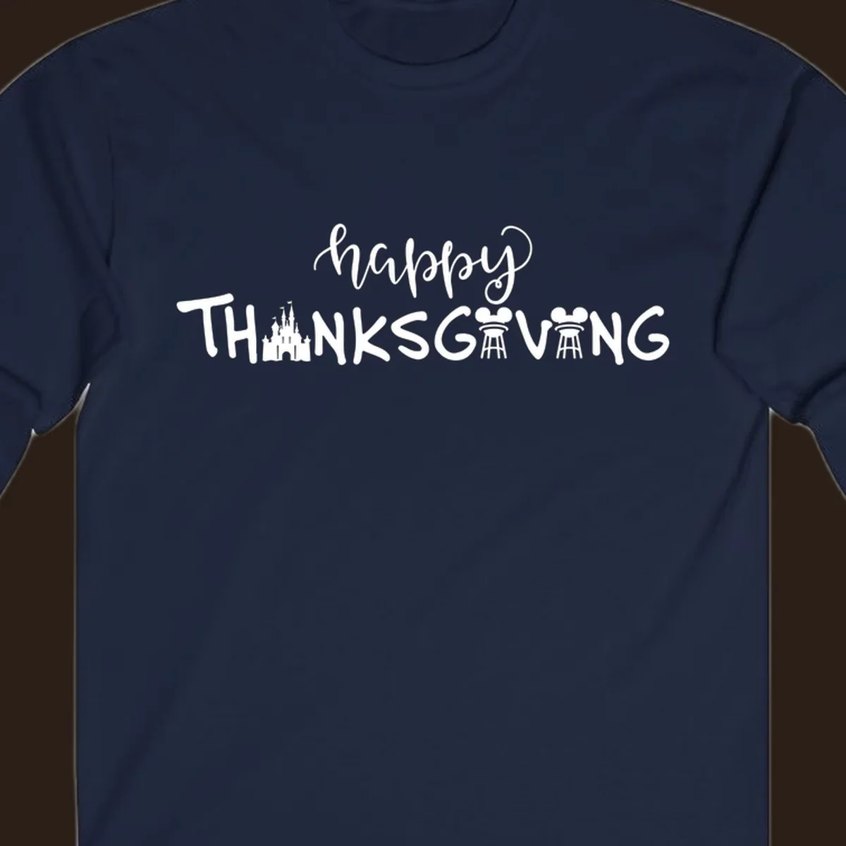 Happy Thanksgiving text design with Disney castle and Mickey Mouse ears, Disney-Thanksgiving.