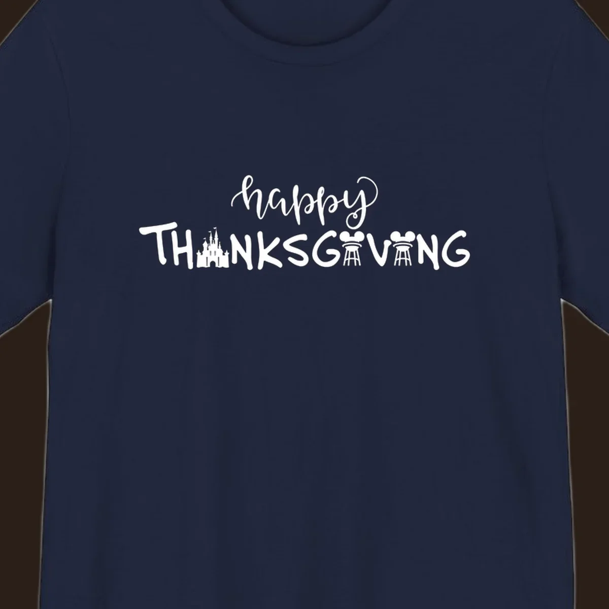 Happy Thanksgiving text design with Disney castle and Mickey Mouse ears, Disney-Thanksgiving.