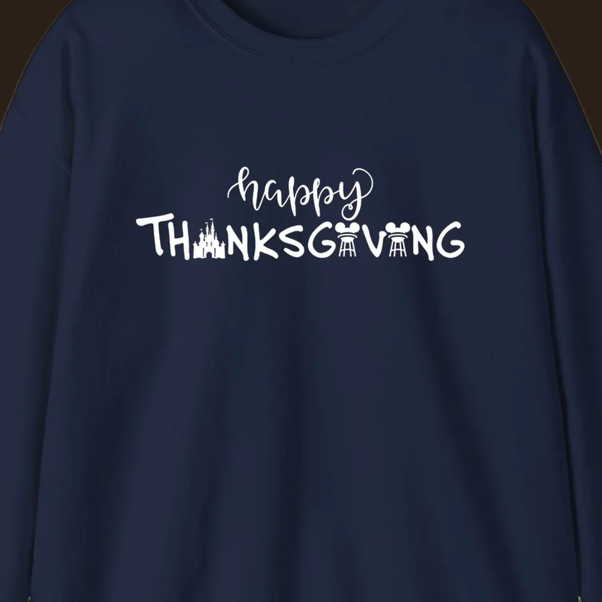 Happy Thanksgiving text design with Disney castle and Mickey Mouse ears, Disney-Thanksgiving.
