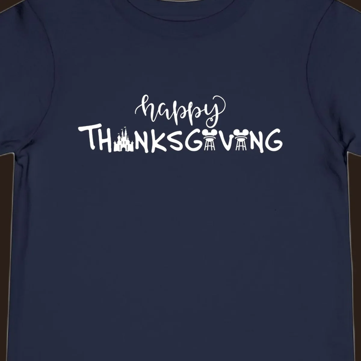 Happy Thanksgiving text design with Disney castle and Mickey Mouse ears, Disney-Thanksgiving.