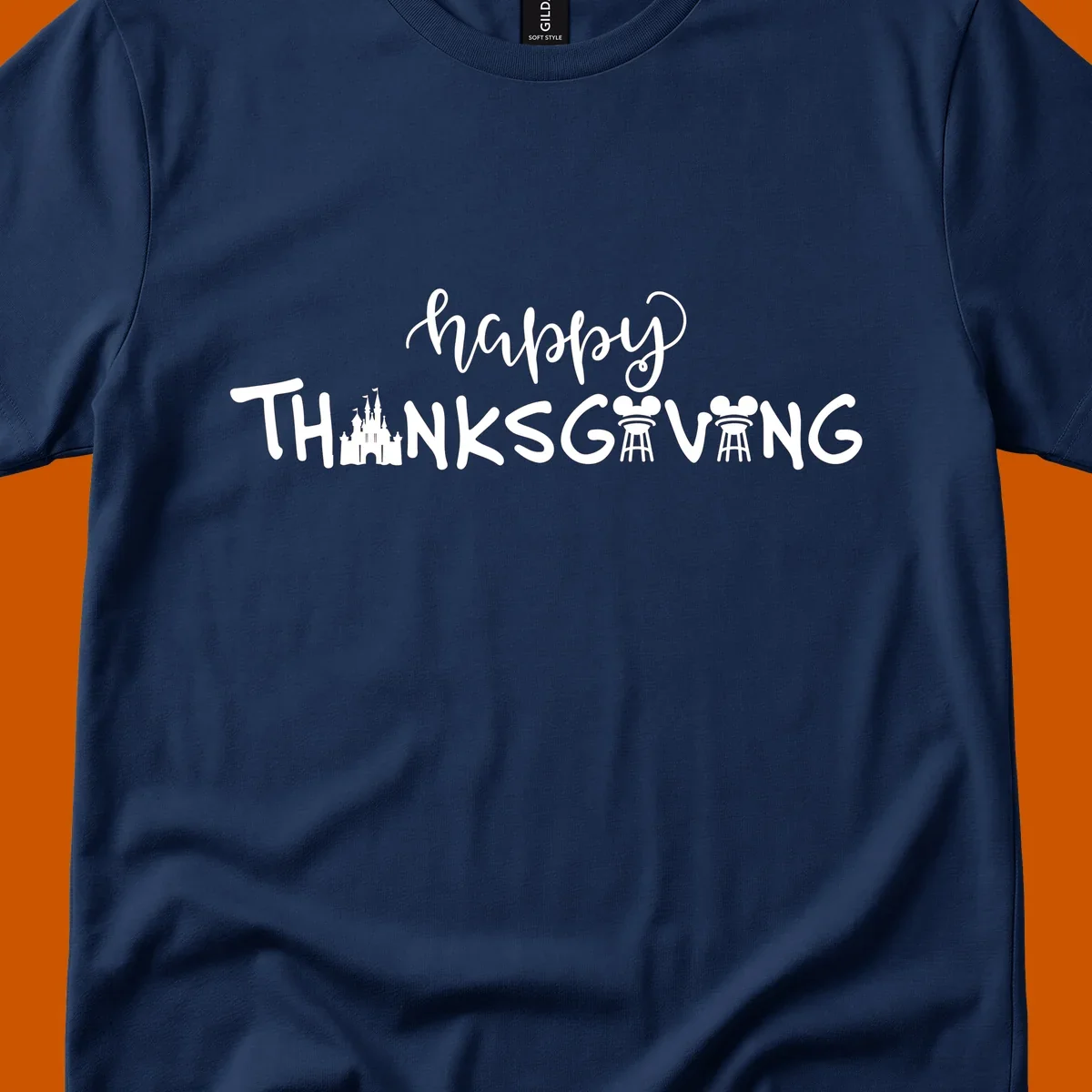Happy Thanksgiving text design with Disney castle and Mickey Mouse ears, Disney-Thanksgiving.