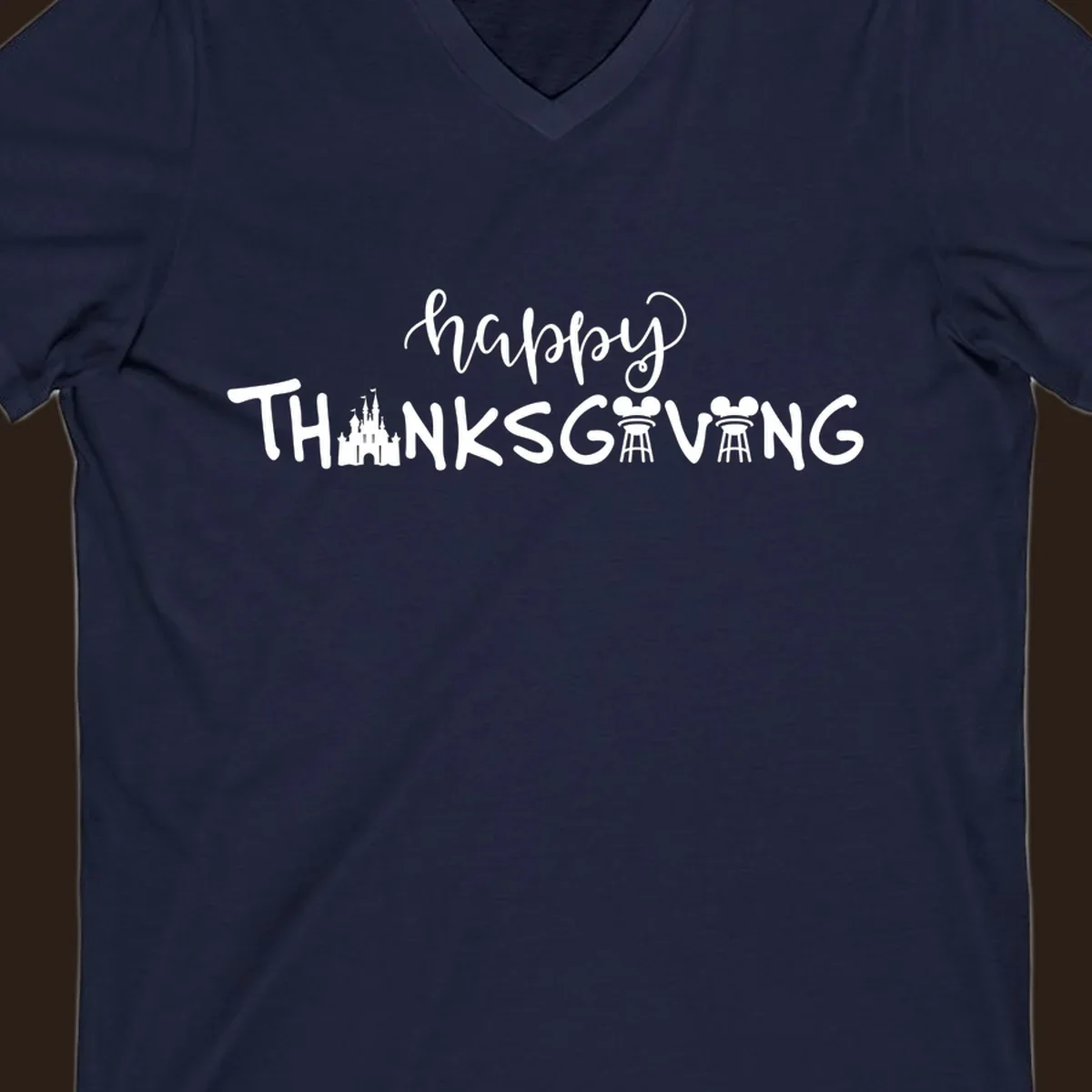 Happy Thanksgiving text design with Disney castle and Mickey Mouse ears, Disney-Thanksgiving.