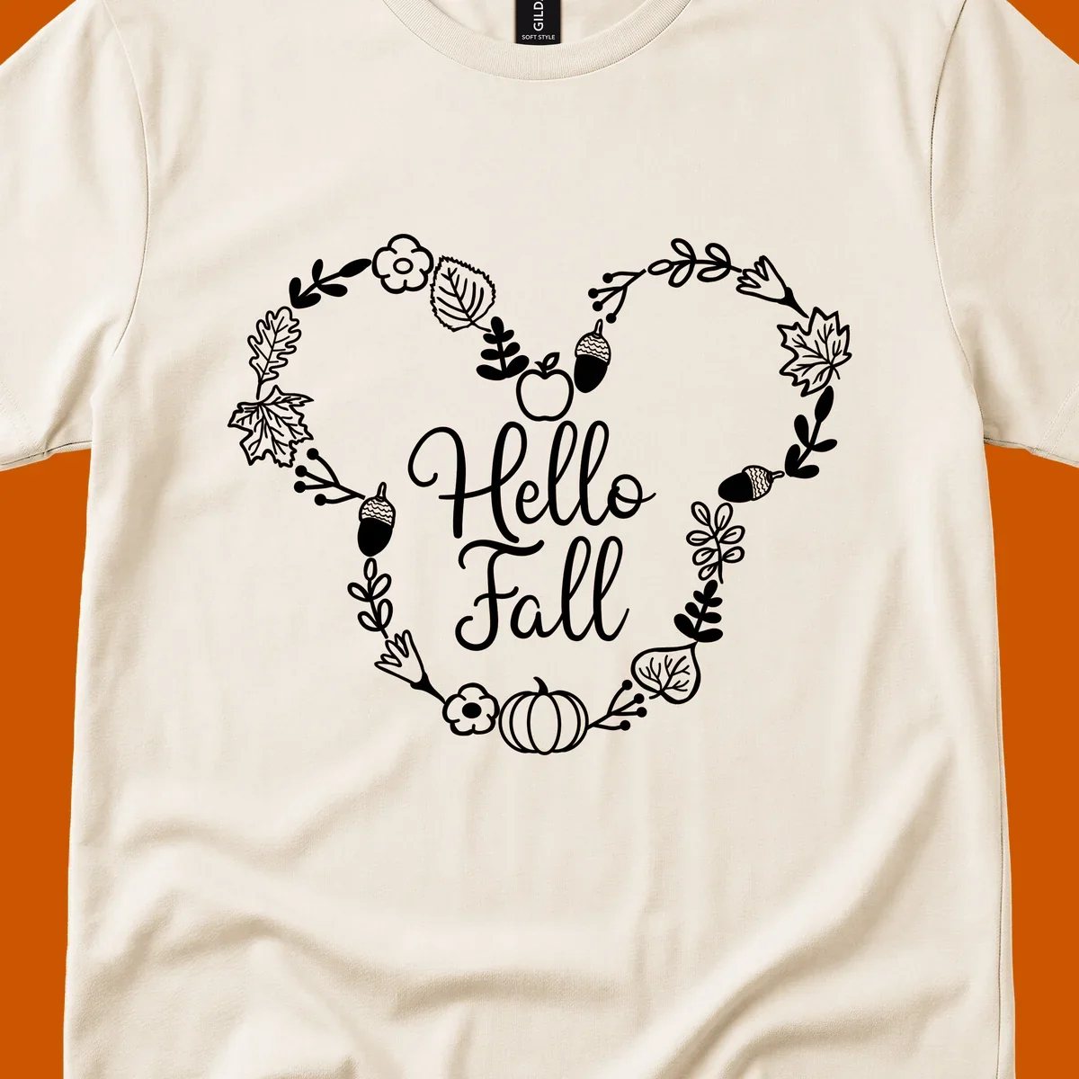 Hello fall heart wreath autumn leaves pumpkin illustration design