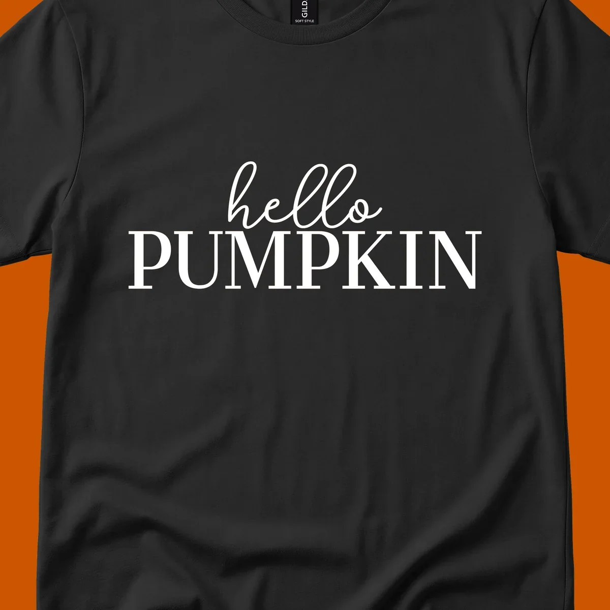 White text that says 'hello PUMPKIN' on a black background, perfect for Thanksgiving.