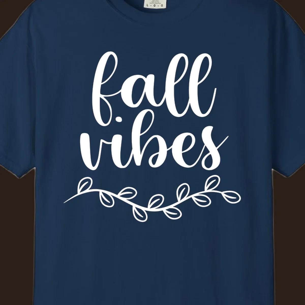 Fall vibes script typography with leaves design