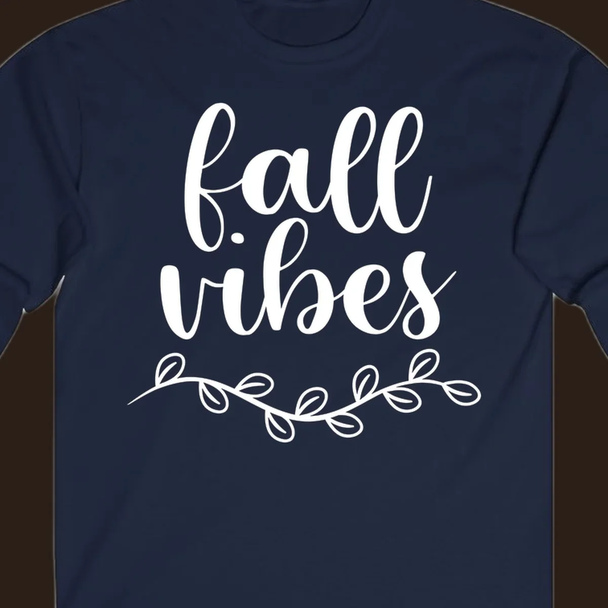 Fall vibes script typography with leaves design