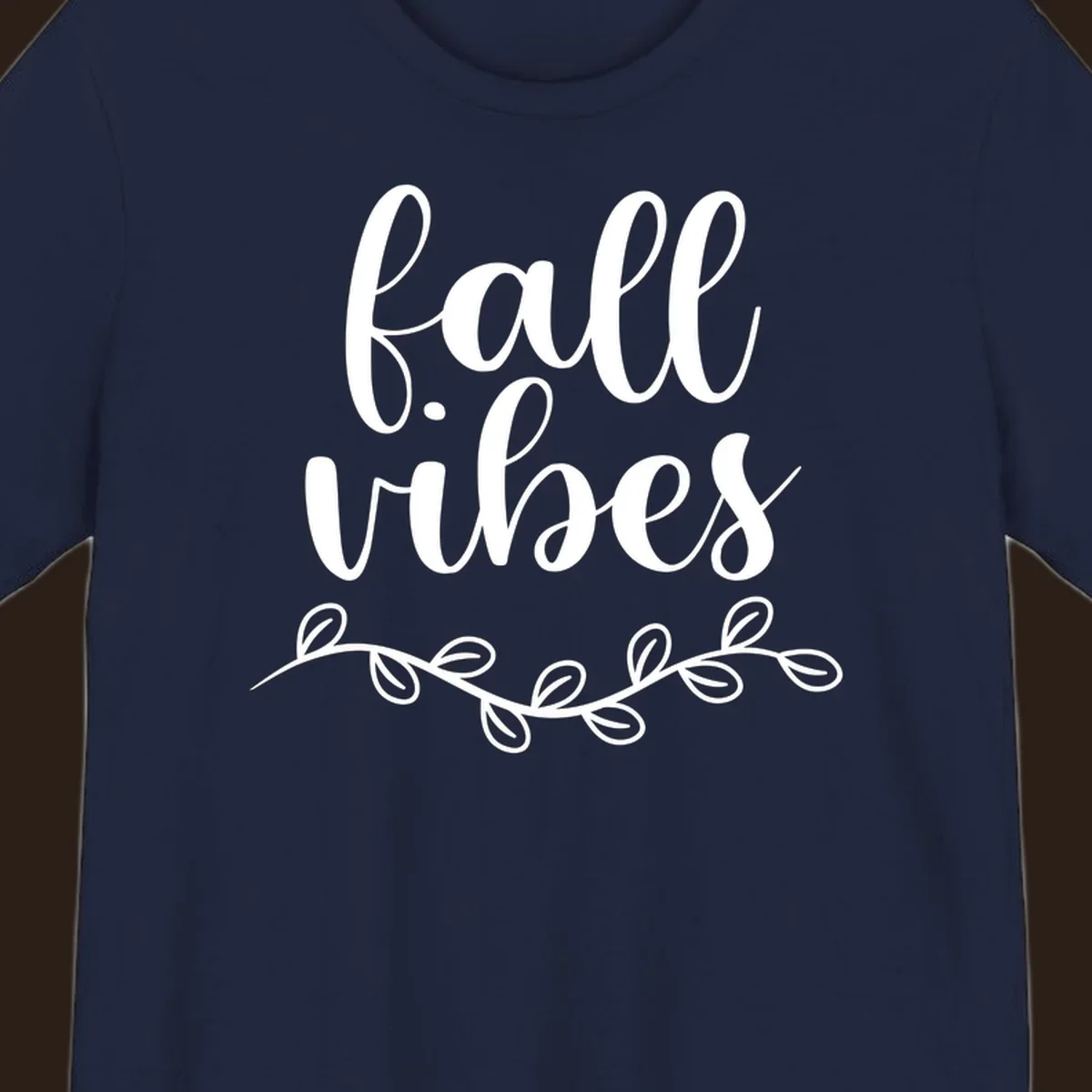 Fall vibes script typography with leaves design