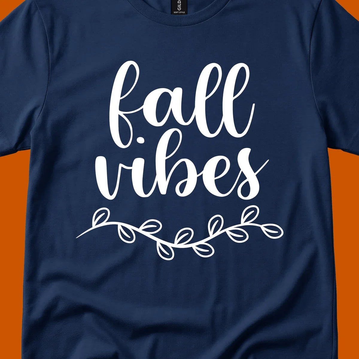 Fall vibes script typography with leaves design