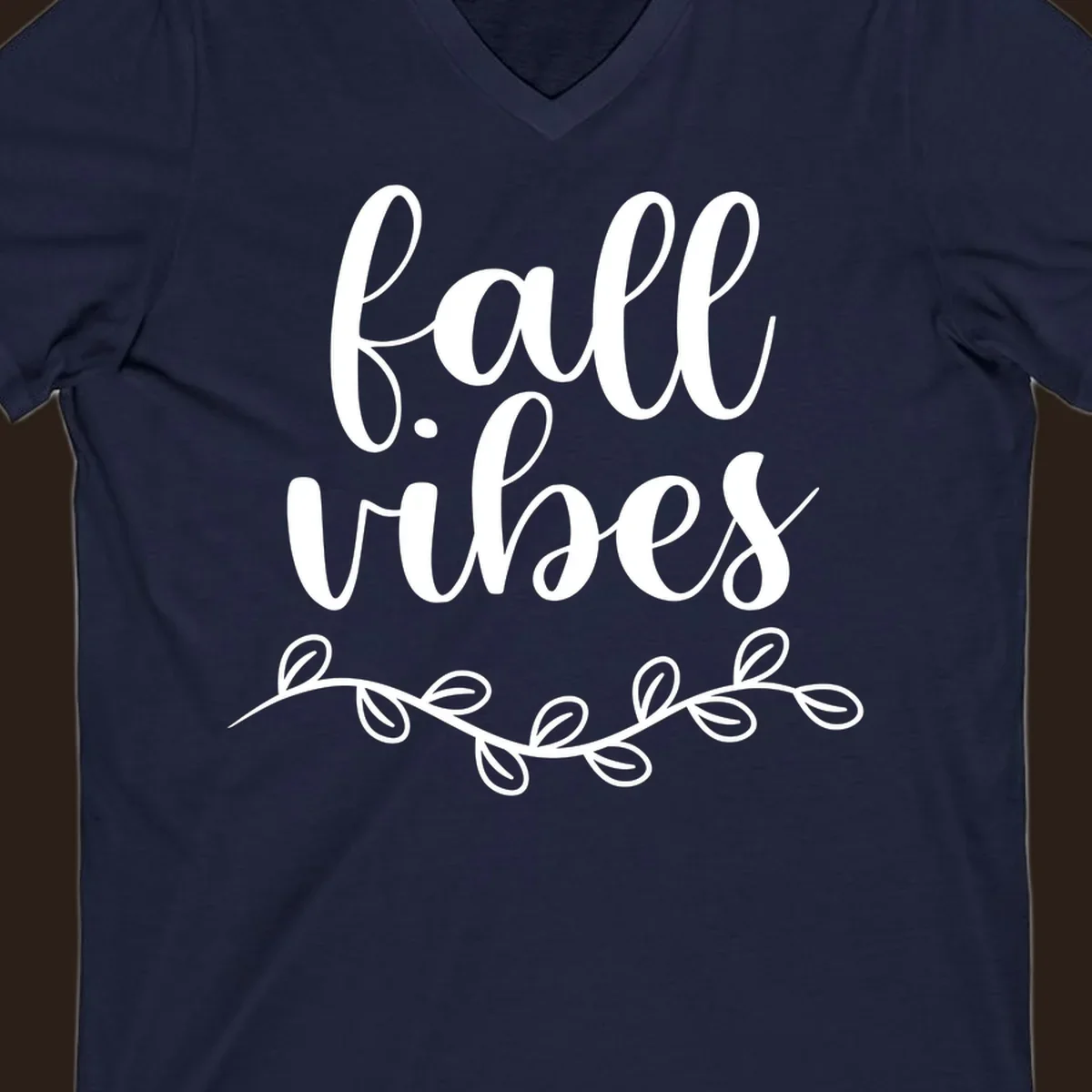 Fall vibes script typography with leaves design