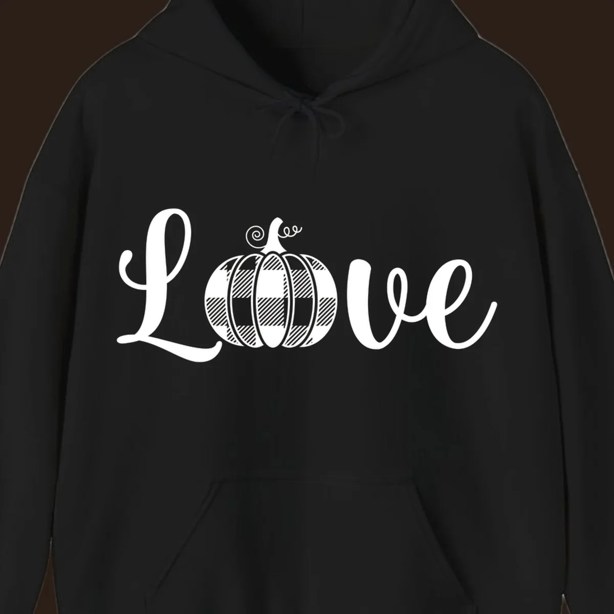 Love pumpkin buffalo plaid script text design.