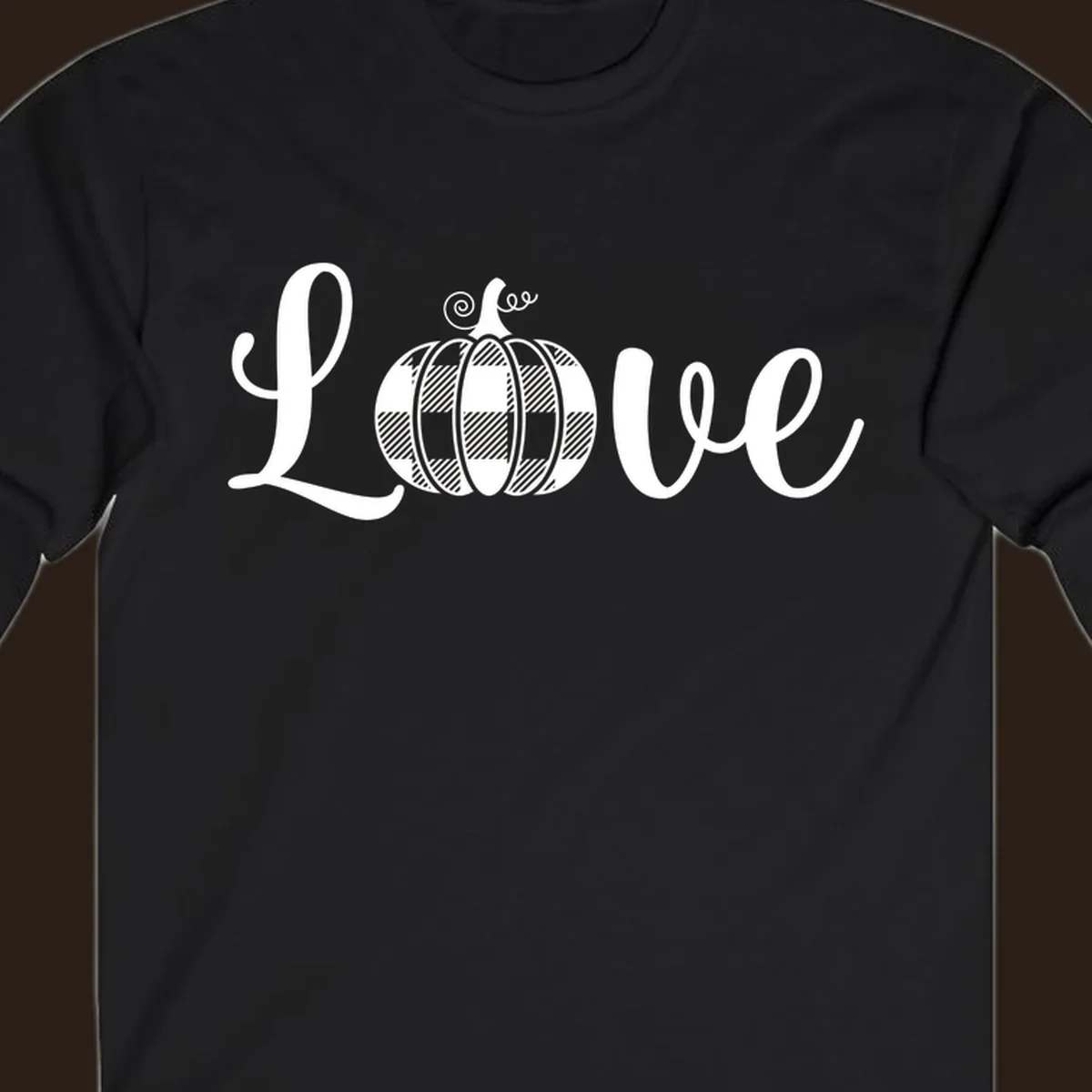 Love pumpkin buffalo plaid script text design.