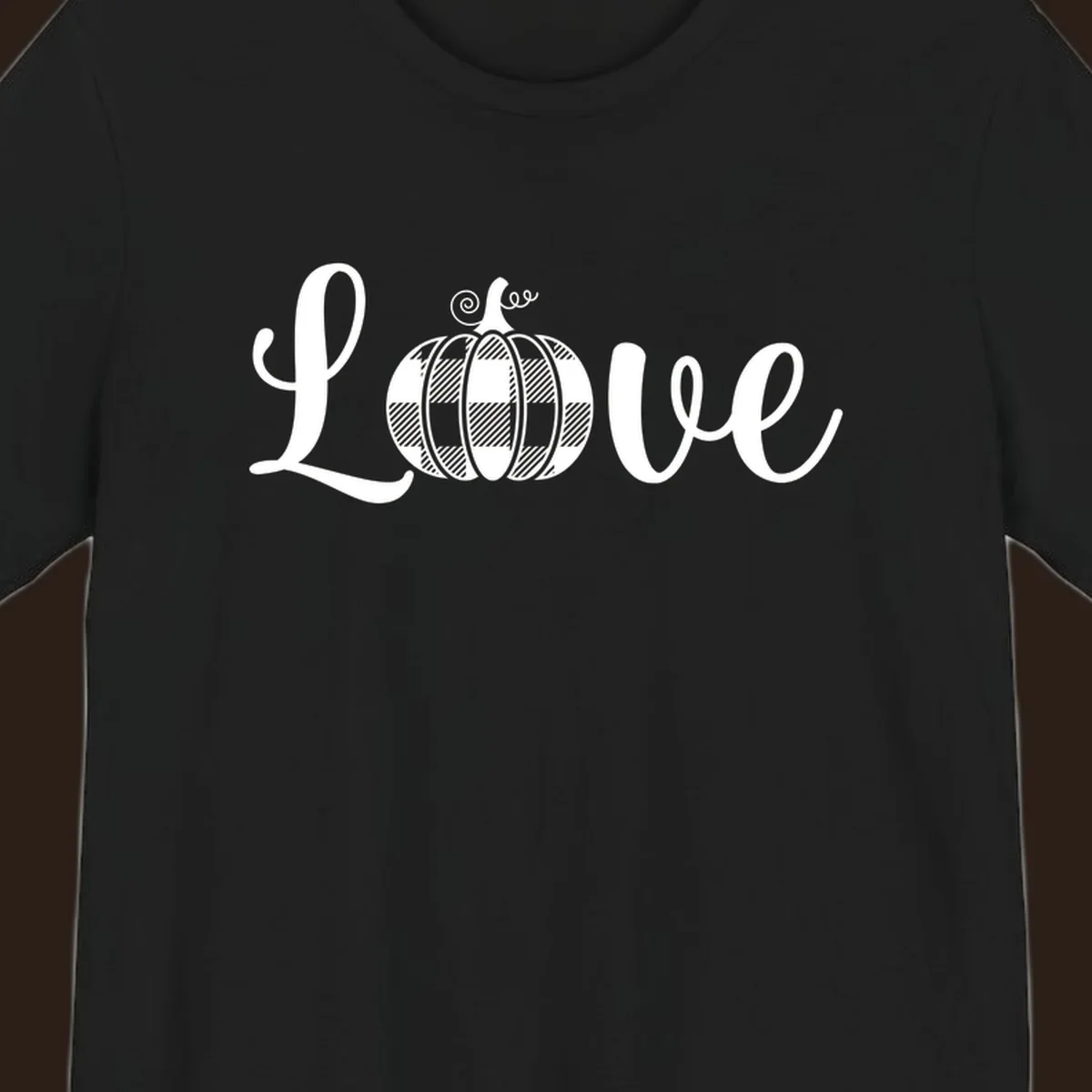 Love pumpkin buffalo plaid script text design.