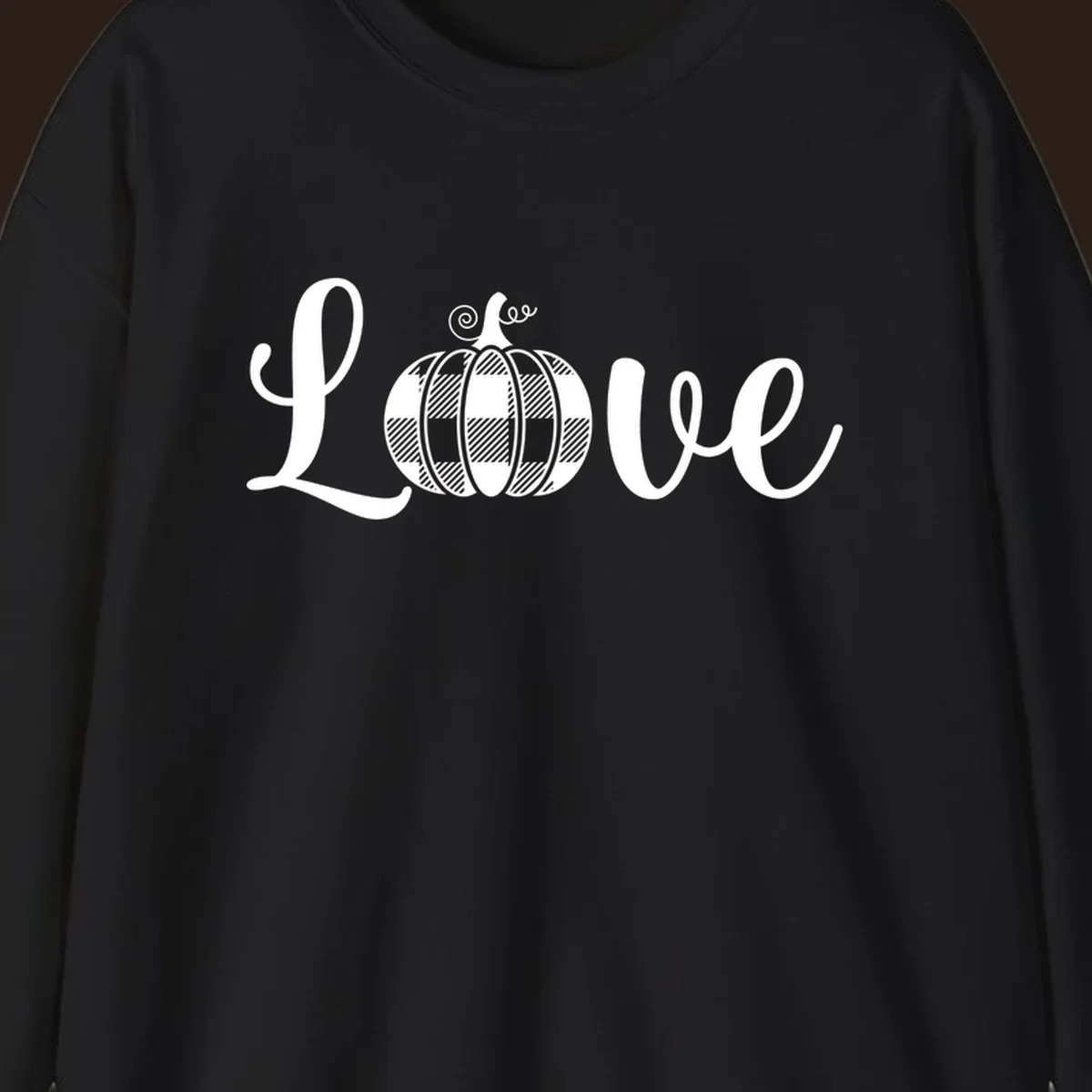 Love pumpkin buffalo plaid script text design.