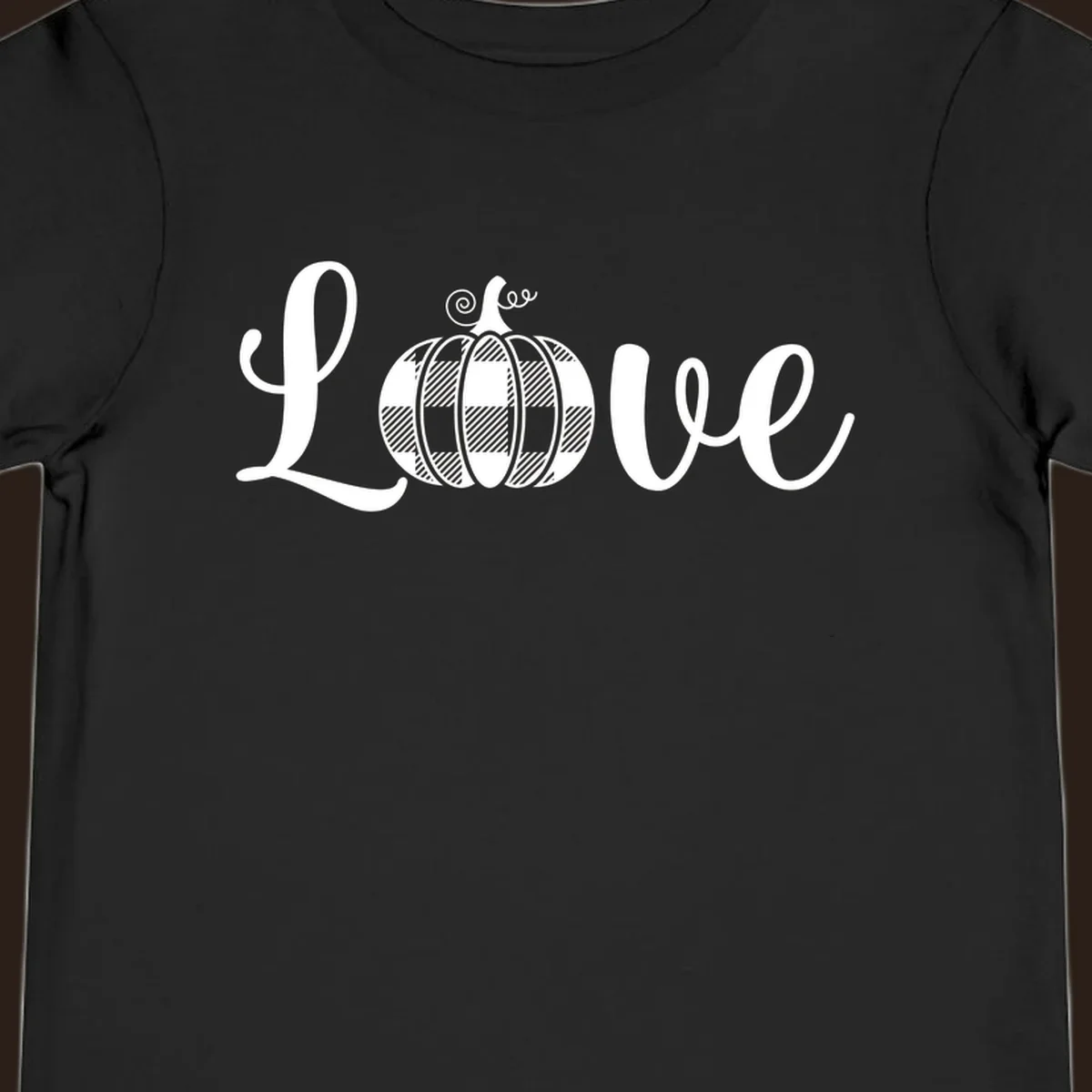 Love pumpkin buffalo plaid script text design.
