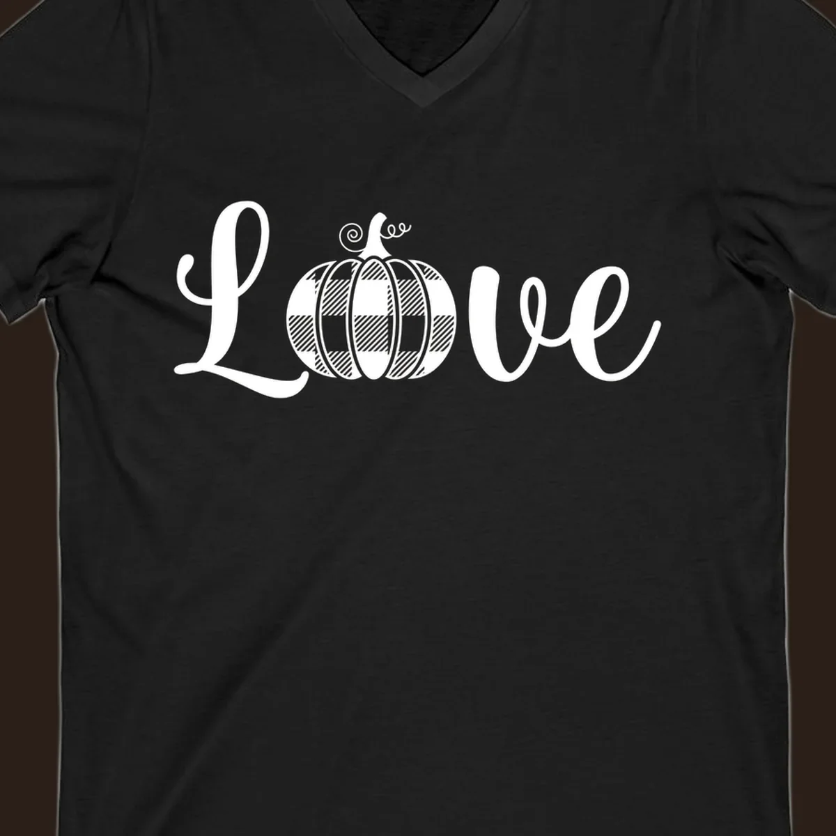 Love pumpkin buffalo plaid script text design.