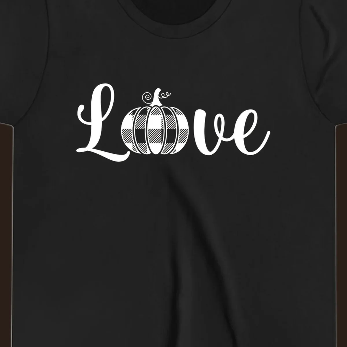 Love pumpkin buffalo plaid script text design.