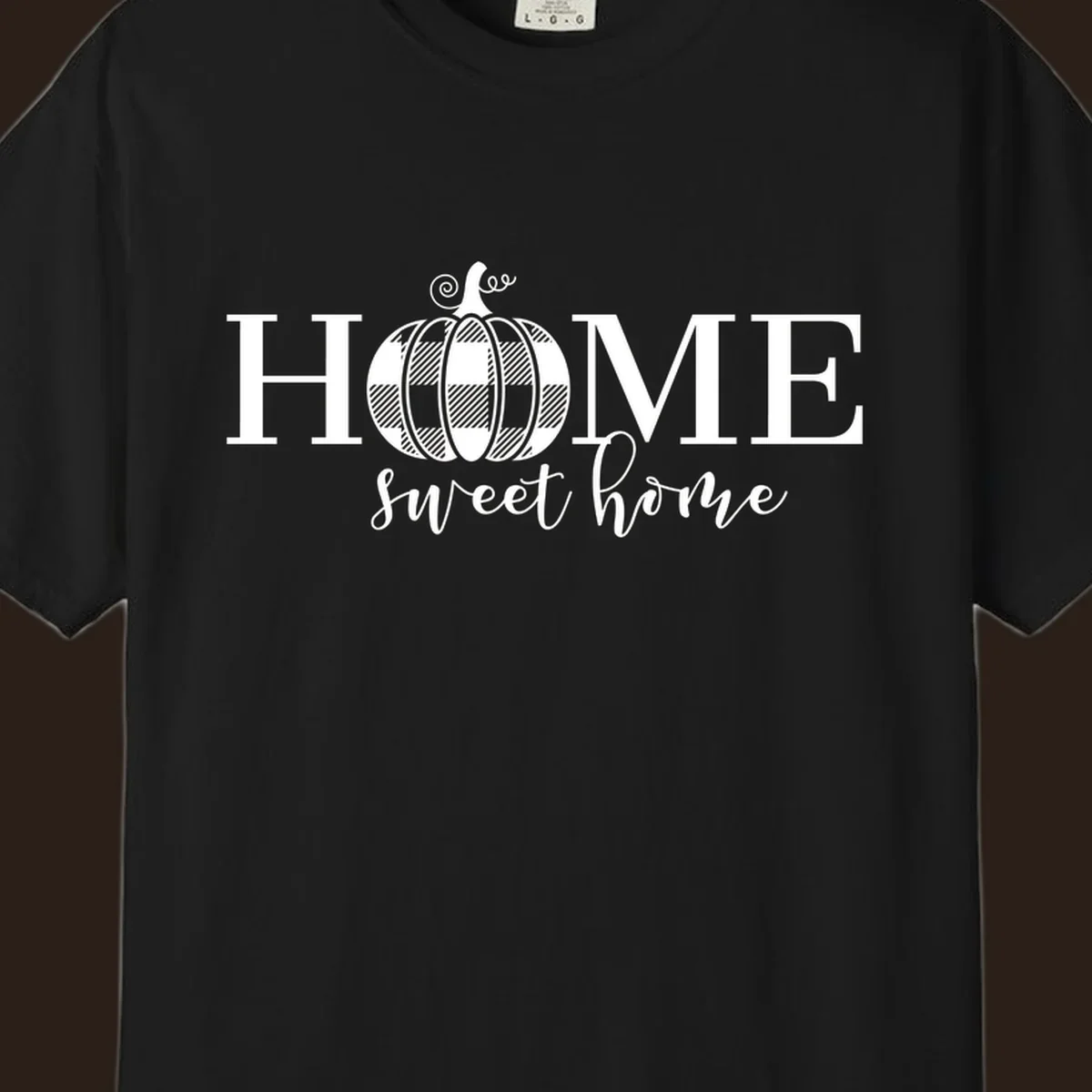 Home Sweet Home buffalo plaid pumpkin design