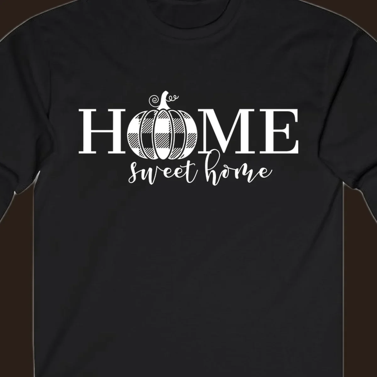 Home Sweet Home buffalo plaid pumpkin design