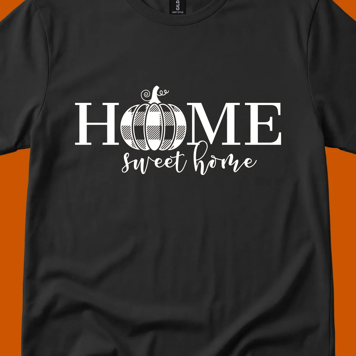 Home Sweet Home buffalo plaid pumpkin design
