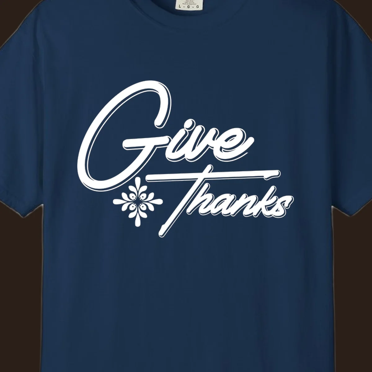 Give Thanks script text with floral accent for Thanksgiving shirts