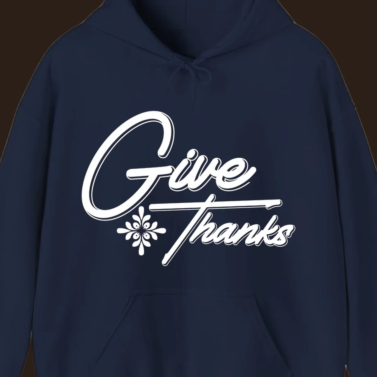 Give Thanks script text with floral accent for Thanksgiving shirts