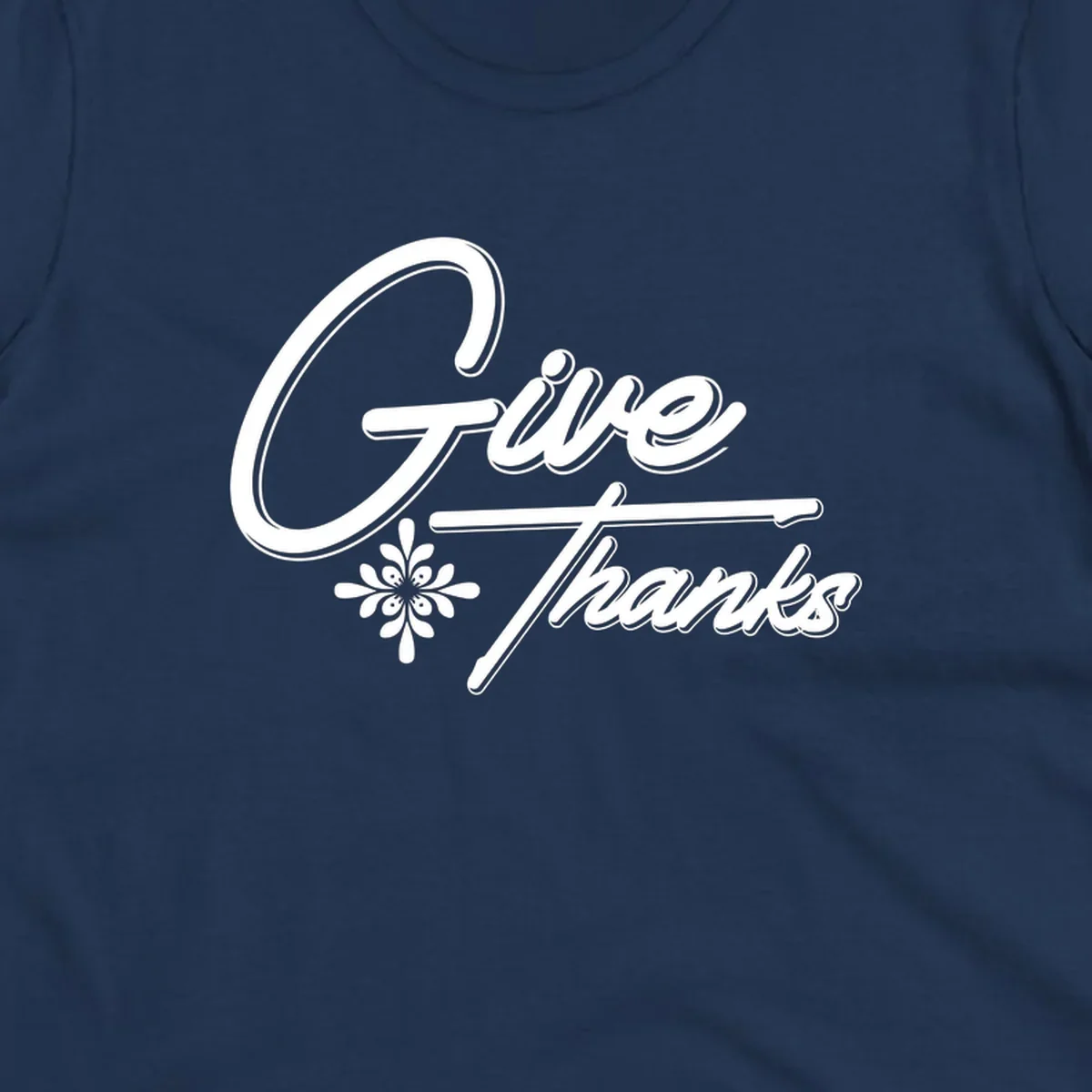 Give Thanks script text with floral accent for Thanksgiving shirts