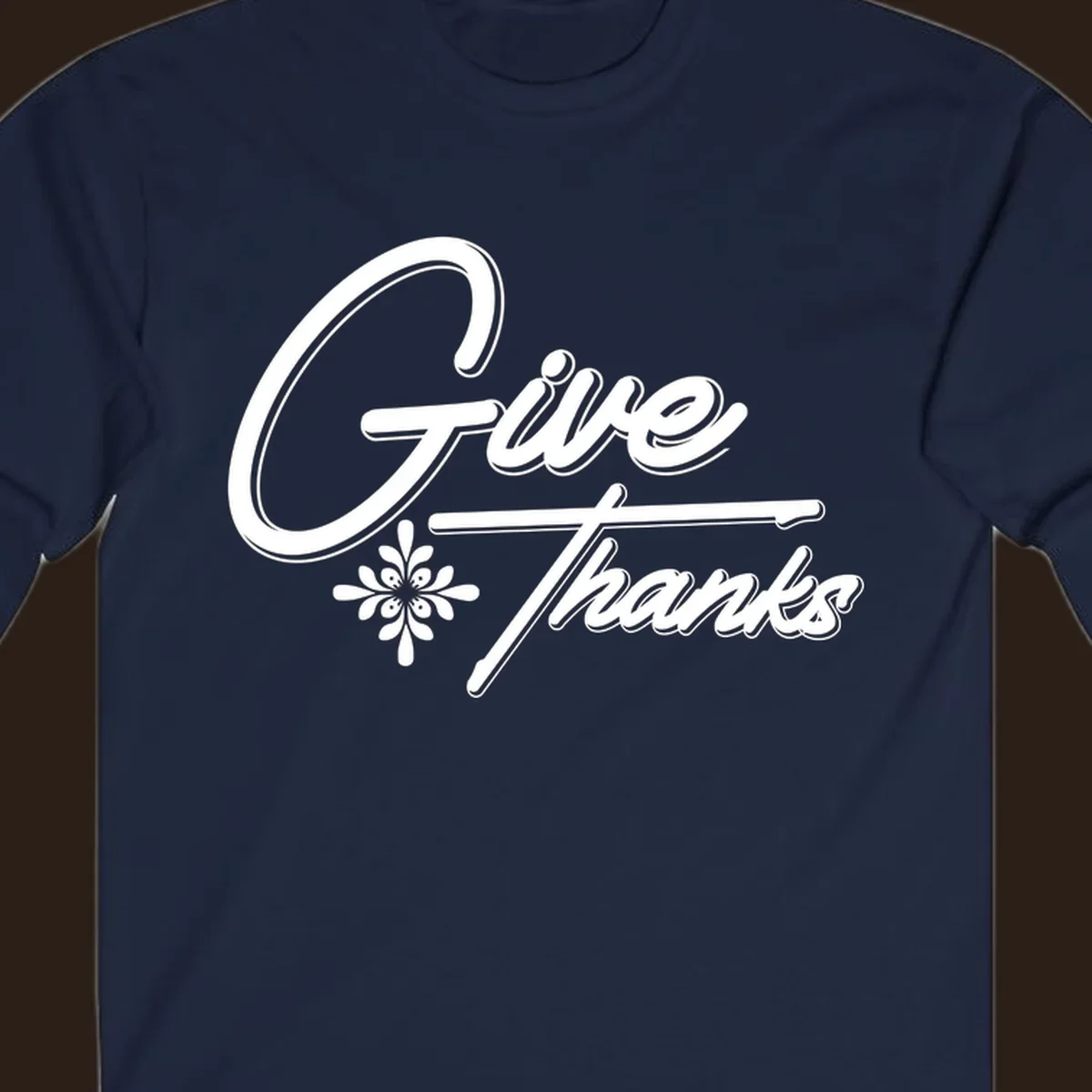 Give Thanks script text with floral accent for Thanksgiving shirts