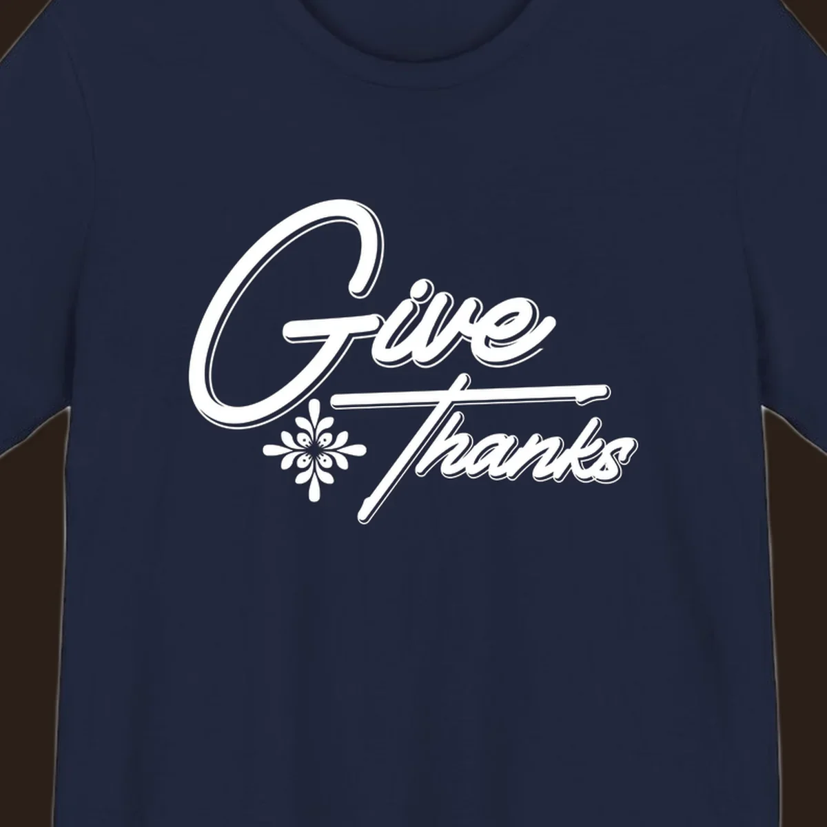 Give Thanks script text with floral accent for Thanksgiving shirts