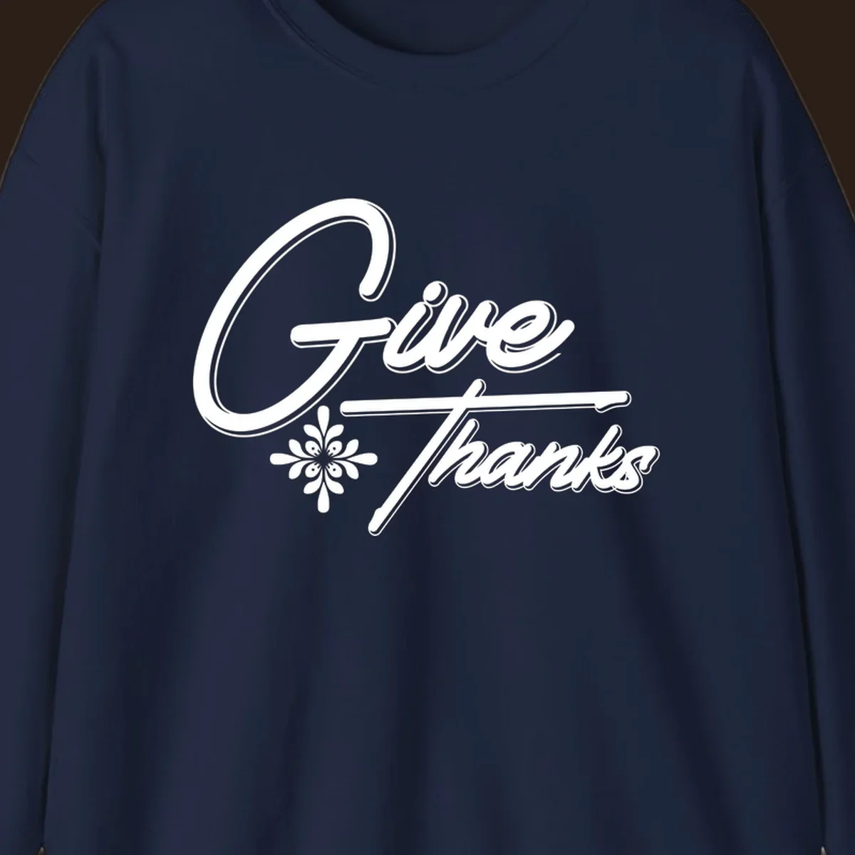 Give Thanks script text with floral accent for Thanksgiving shirts