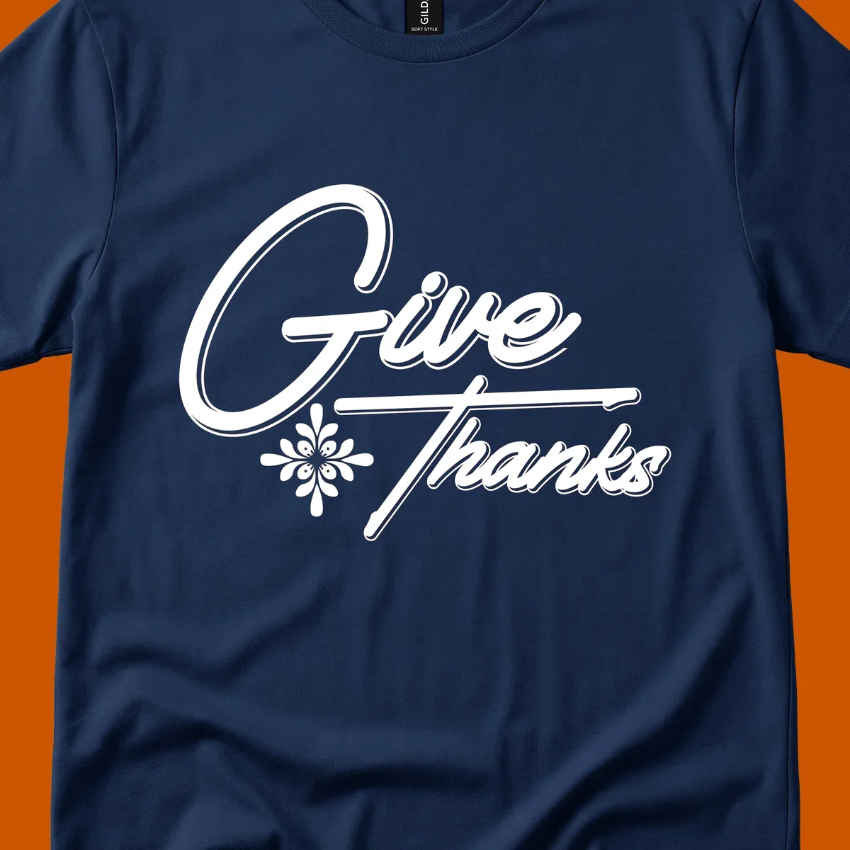 Give Thanks script text with floral accent for Thanksgiving shirts